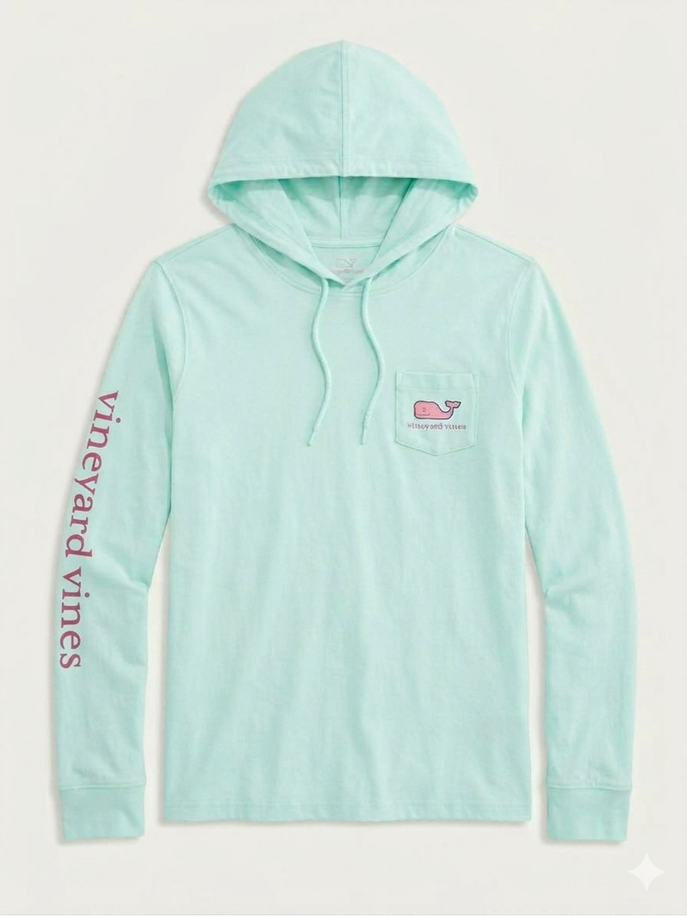 Vineyard Vines Mint Green Long Sleeve Hoodie Tee Top Pink Whale Logo Small